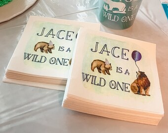 Full Color Wild One Birthday Party Napkins, Colorful Bear Bday 3ply Napkin, Wild One Full Color Beverage Napkin, Full Color Birthday Napkins