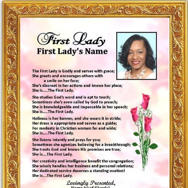 Pastor's Wife First Lady Personalized Custom Appreciation Photo Name Poem Thank you Gift
