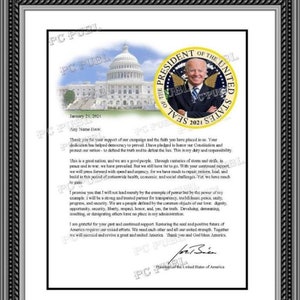 Custom Biden Personalized Thank You Letter Presidential Seal Inauguration Speech Excerpts