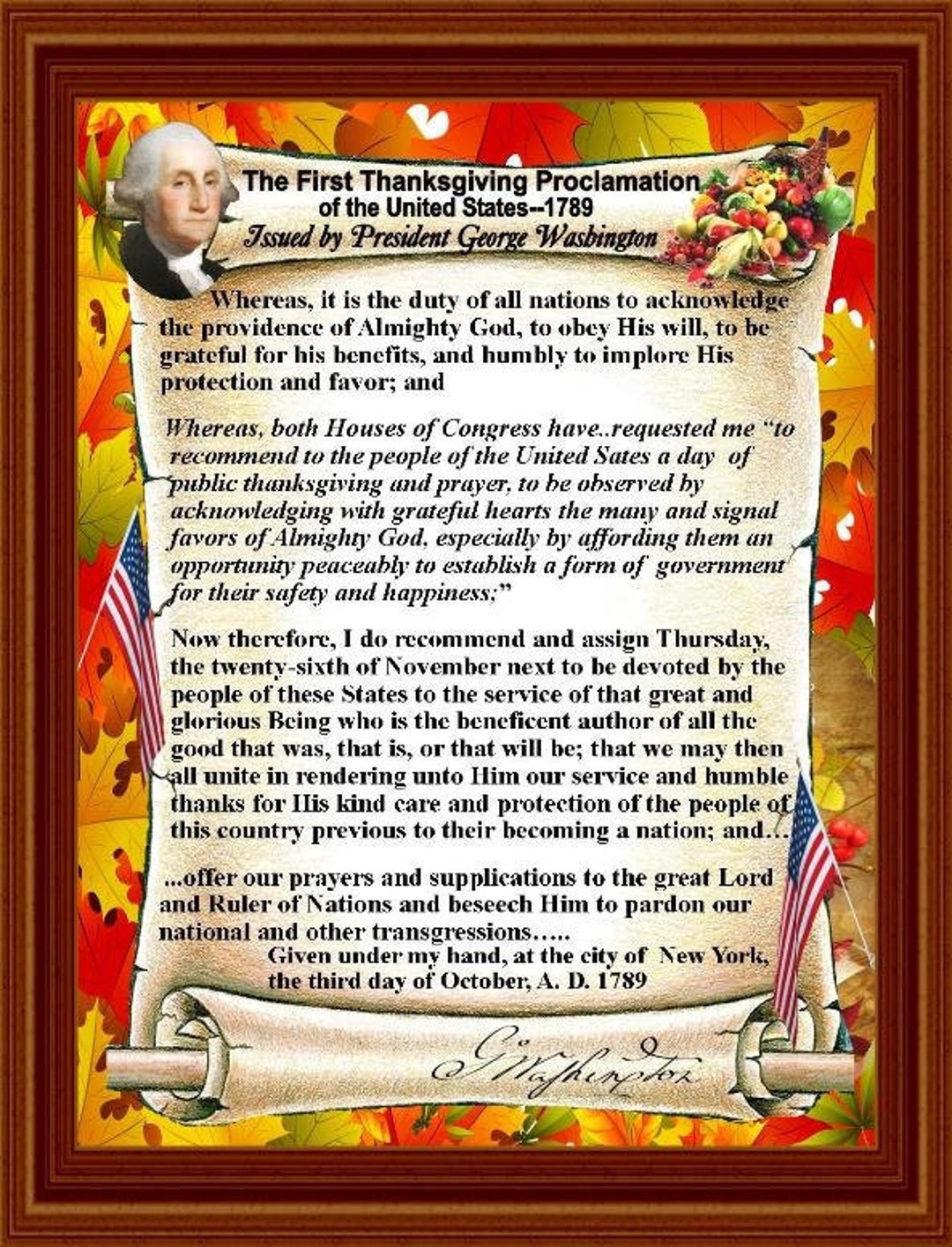 First 1789 Thanksgiving Proclamation by George Washington Scrolls ...