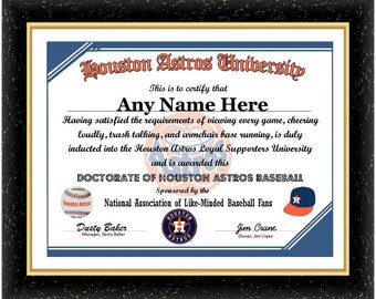 HOUSTON ASTROS BASEBALL Fan Personalized Certificate Diploma  Sports Gift