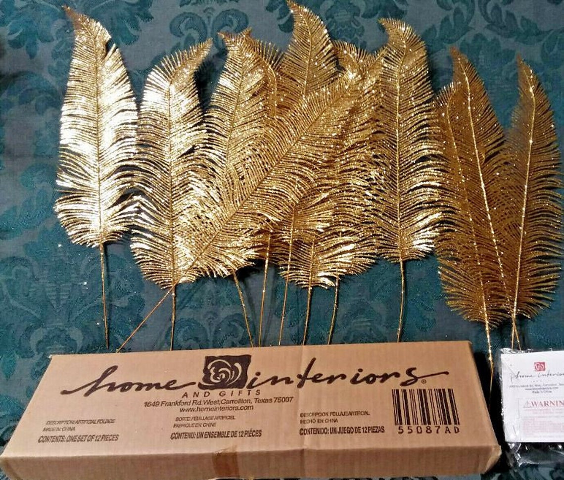 VINTAGE GOLD GLITTER Feathers Holiday Decor Picks 12 New Etsy