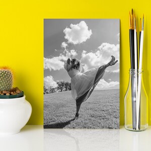 Black and White Fashion Photography Print, Girl in Vintage Dress Kicking