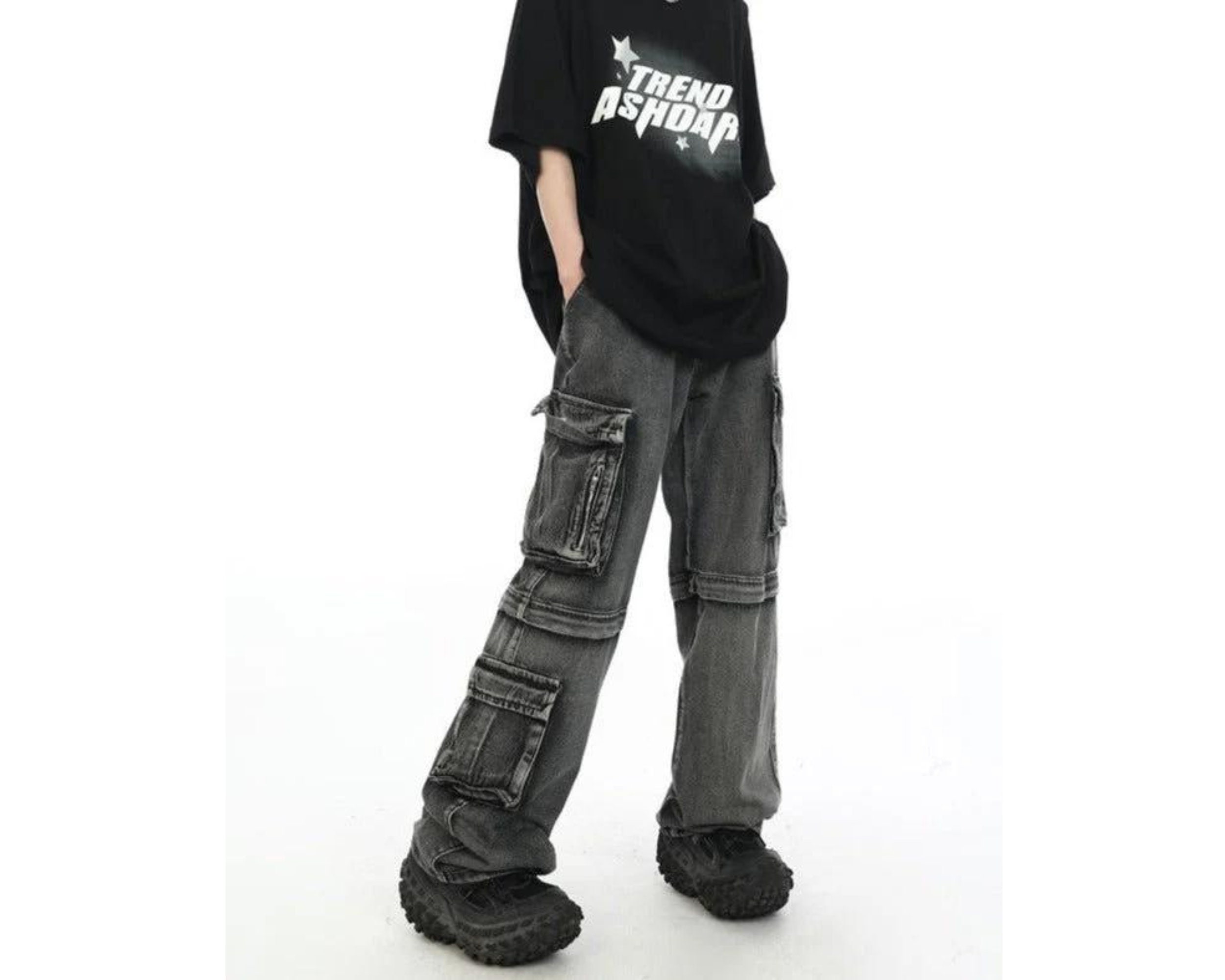 Jeans Folgados Goth Dark Cyber Y2k Punk Wide Leg Techwe