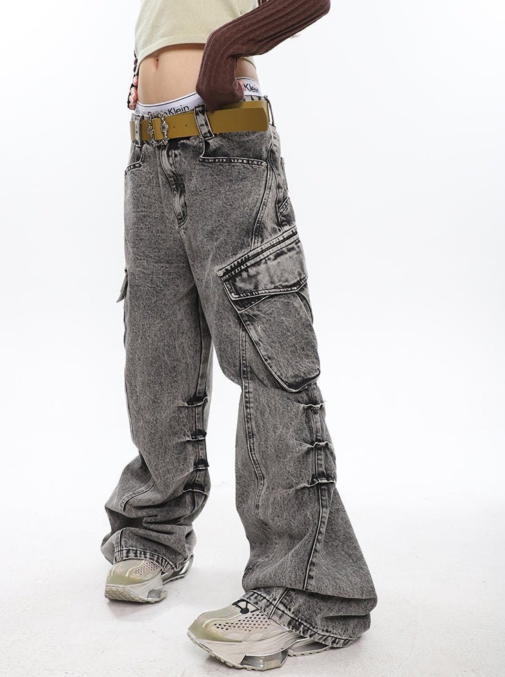 Streetwear Washed Wide Leg Cargo Jeans Baggy Grunge Jeans Y2K - Etsy