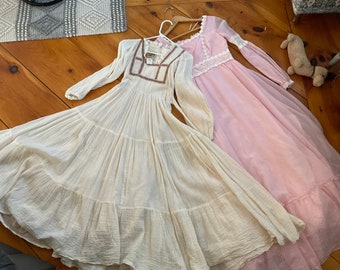 Vintage Gunne Sax Dress lot Gauzy hippie Romantic beach resort dress & Pink w/crochet