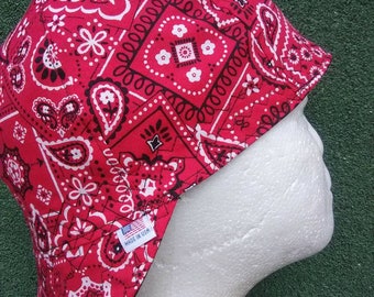 Red Paisley Bandana Welding Cap