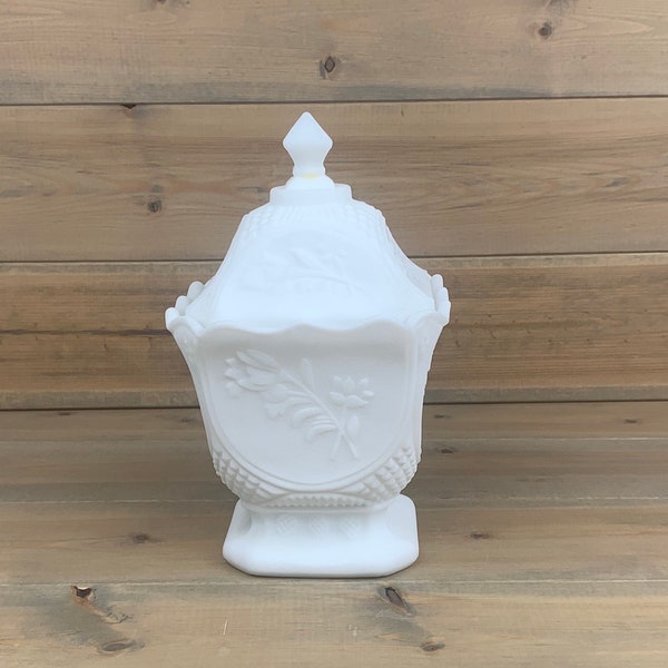 Imperial Glass Satin Milk Glass Covered Candy Dish