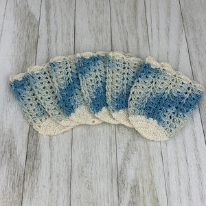 Variegated Blue Hand Crocheted Small Tumbler / Juice Glass Cozies - Set of 6