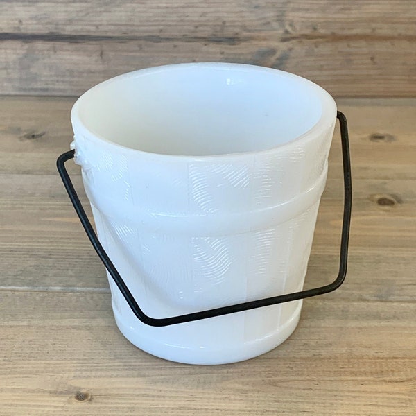 Oaken Bucket Milk Glass Mustard Jar