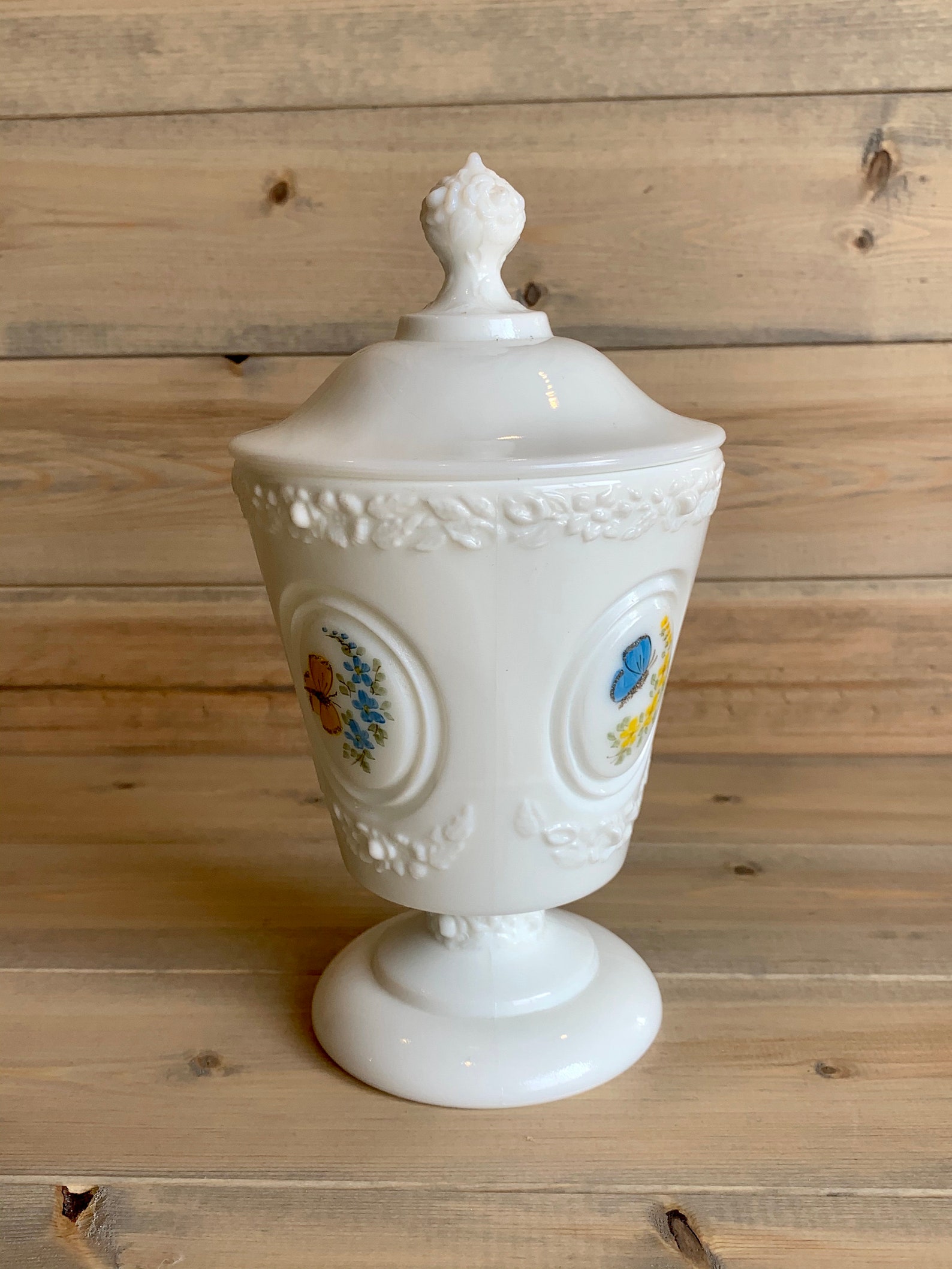 Vtg Fenton White Milk Glass Covered Candy Dish Etsy