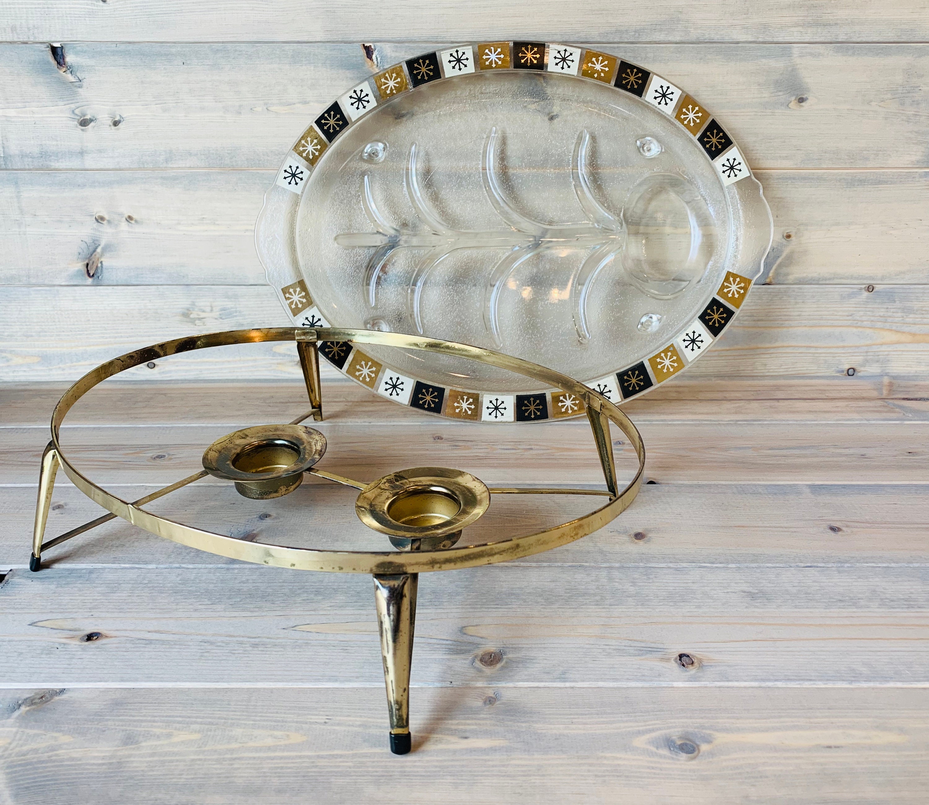 Vtg Meat Serving Platter / Tray with Metal Warming Stand / Etsy
