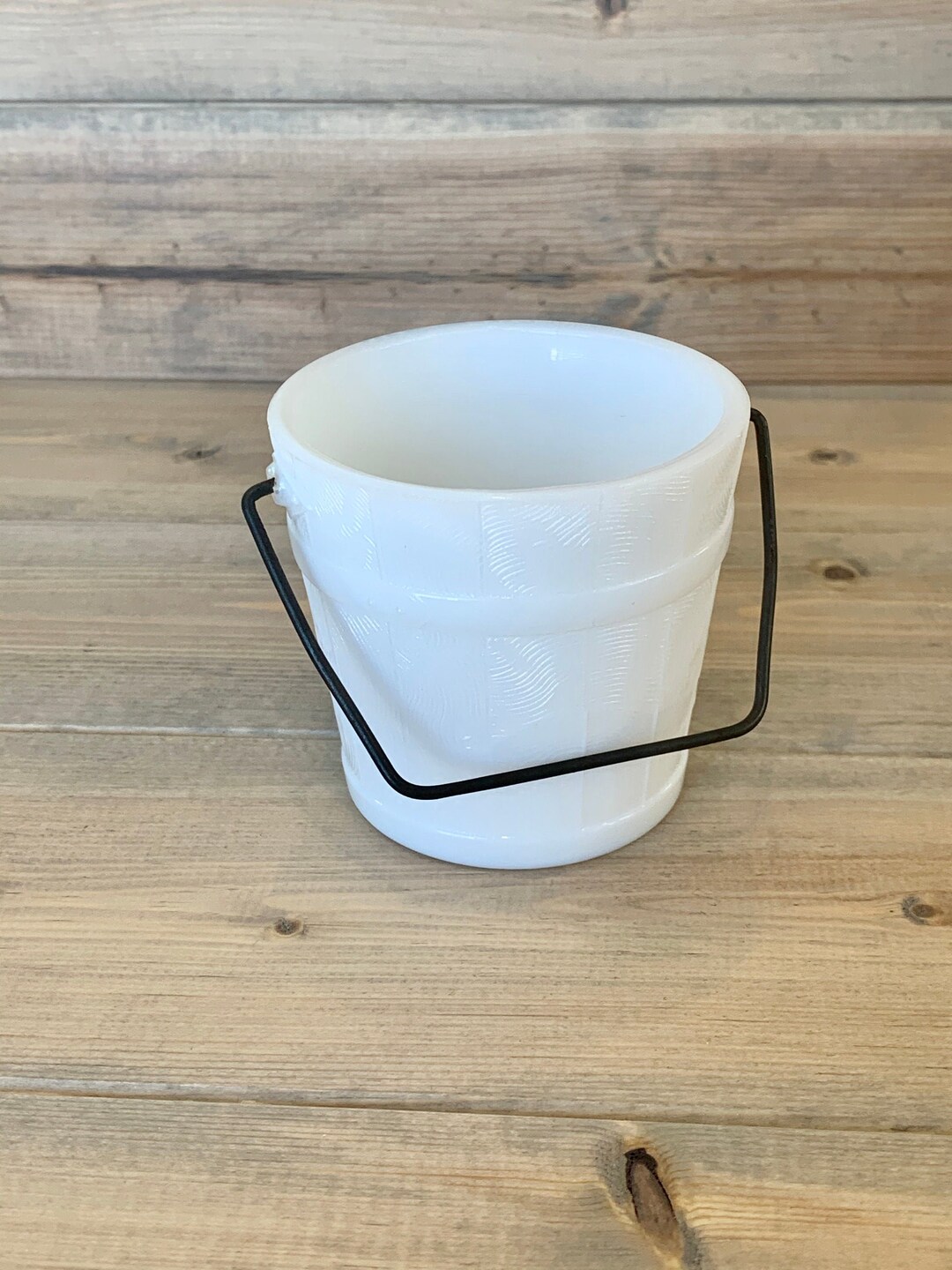 Oaken Bucket Milk Glass Mustard Jar Etsy
