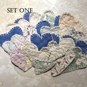 TWENTY Cutter QUILT HEARTS Various Sizes Junk Journal Snippet Rolls Patches Slow Stitching Project