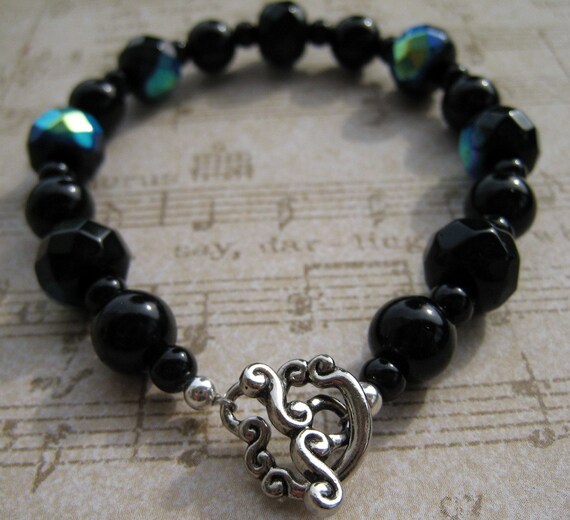 Items similar to Black Crystal Beaded Bracelet, Beaded Bracelet, Black