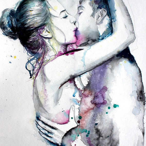 Impression d'art aquarelle portrait de couple. Art mural, décoration murale, impression numérique.