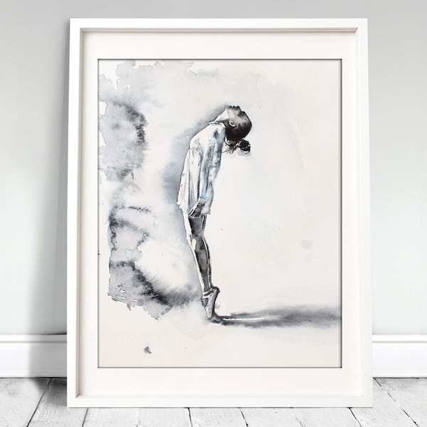 Watercolor Print. Ballerina art print in black and white for your home decor.