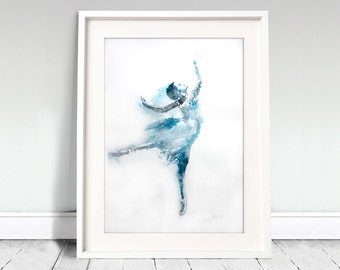 Ballerina watercolor art print. Wall art, wall decor, digital print. Up In The Air