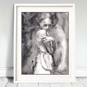 Watercolor Print. Digital art print of young naked lady. Art Print. Wall art, Home art, Digital print, Art Print, Fashion, Art, Woman. image 2