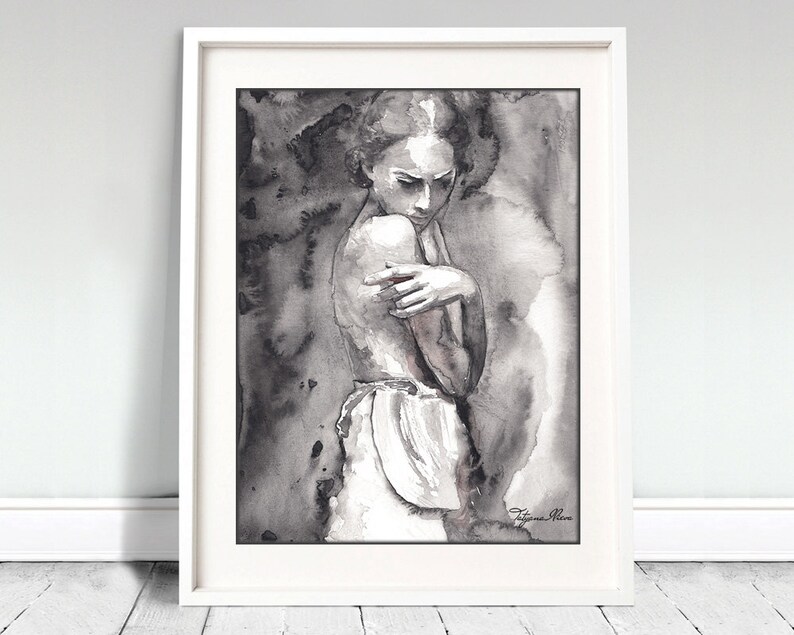 Watercolor Print. Digital art print of young naked lady. Art Print. Wall art, Home art, Digital print, Art Print, Fashion, Art, Woman. image 2