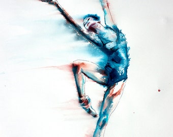 Ballerina watercolor art print. Wall art, wall decor, digital print. Young and Beautiful