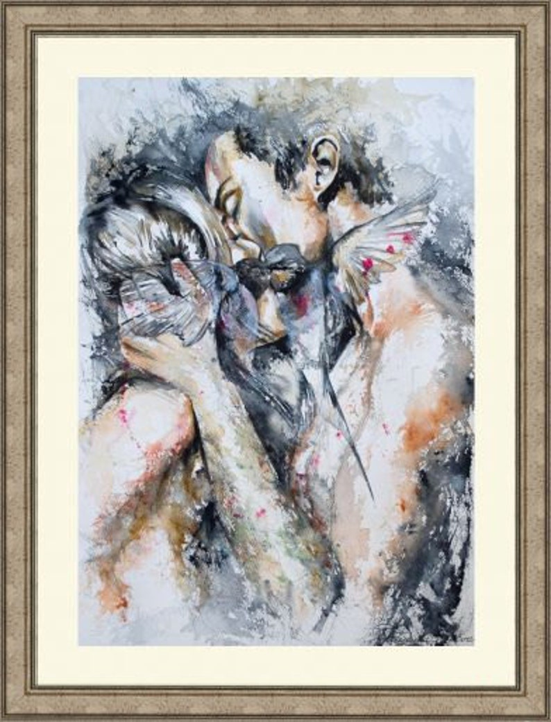 Couple portrait. Watercolor Print. Art print of couple in love. Digital print. Wall art, Wall decor, Illustration, Art Print, Watercolor art image 4