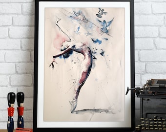 Ballerina watercolor art print. Wall art, wall decor, digital print.