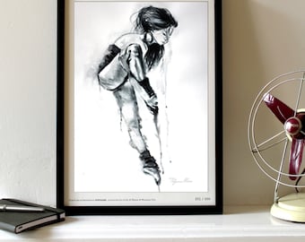 Watercolor Print. Ballet dancer. Ballerina art print in black and white for your home decor.