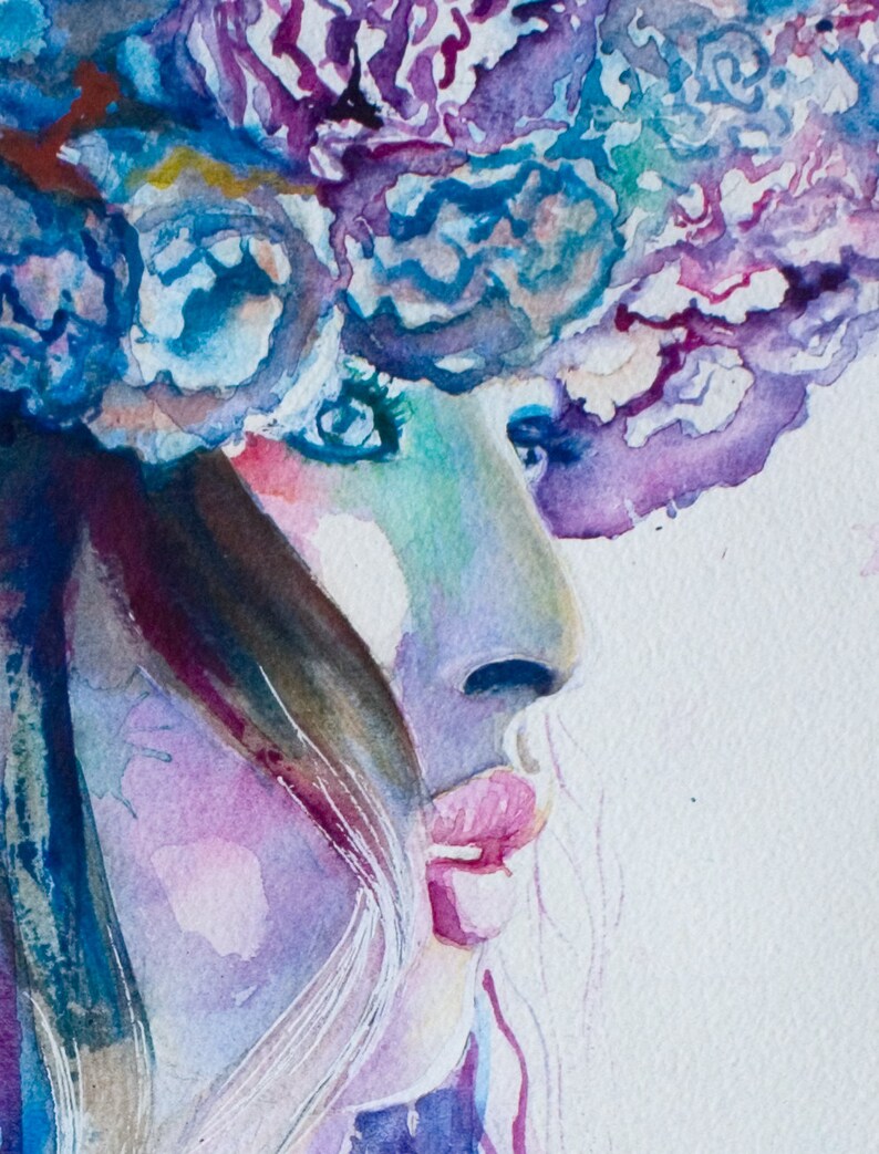 Watercolor Print. Wall Art Portrait of Beautiful Girl. Digital - Etsy