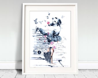 Girl hip hop dance poster. Watercolor print. Girl watercolor art print. Wall art, wall decor, digital print.