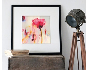 Watercolor Print . Wall Art print of poppies. Poppy field poster.