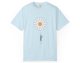 T-shirt con stampa Daisy Love, unisex, tinta in capo.