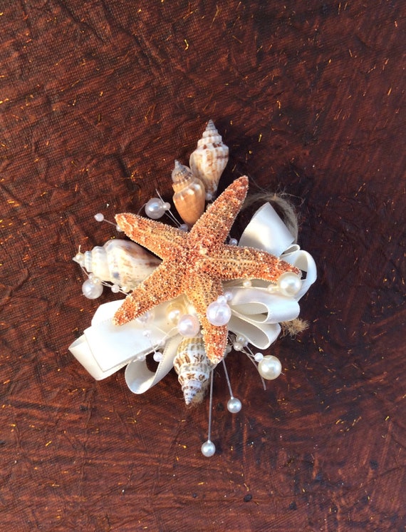 Sea shell corsage boutonniere beach wedding corsage | Etsy