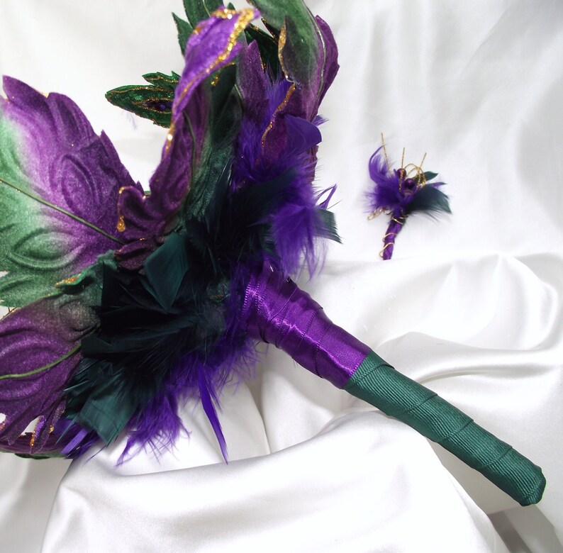 Mardi Gras wedding emerald green and purple wedding bouquet | Etsy Emerald Green And Royal Purple Wedding