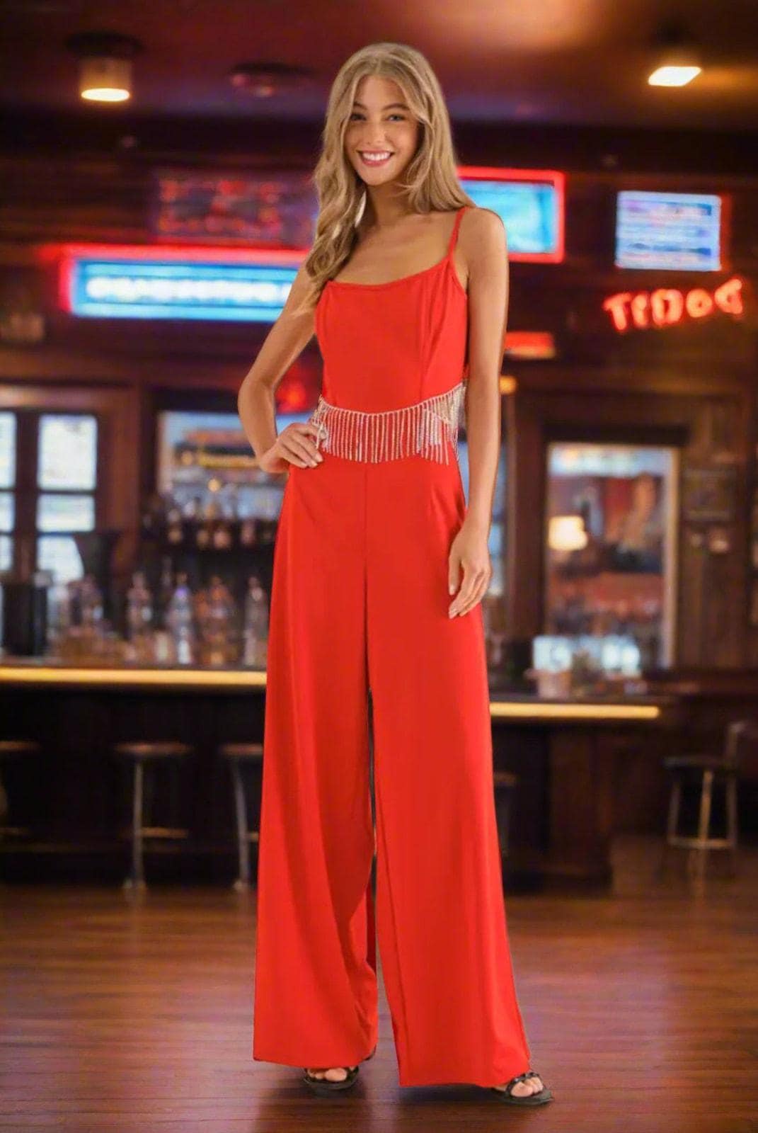 Rhinestone Jumpsuit Fringe