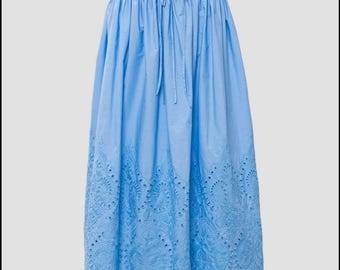 Eyelet Scallop Hem Midi Skirt