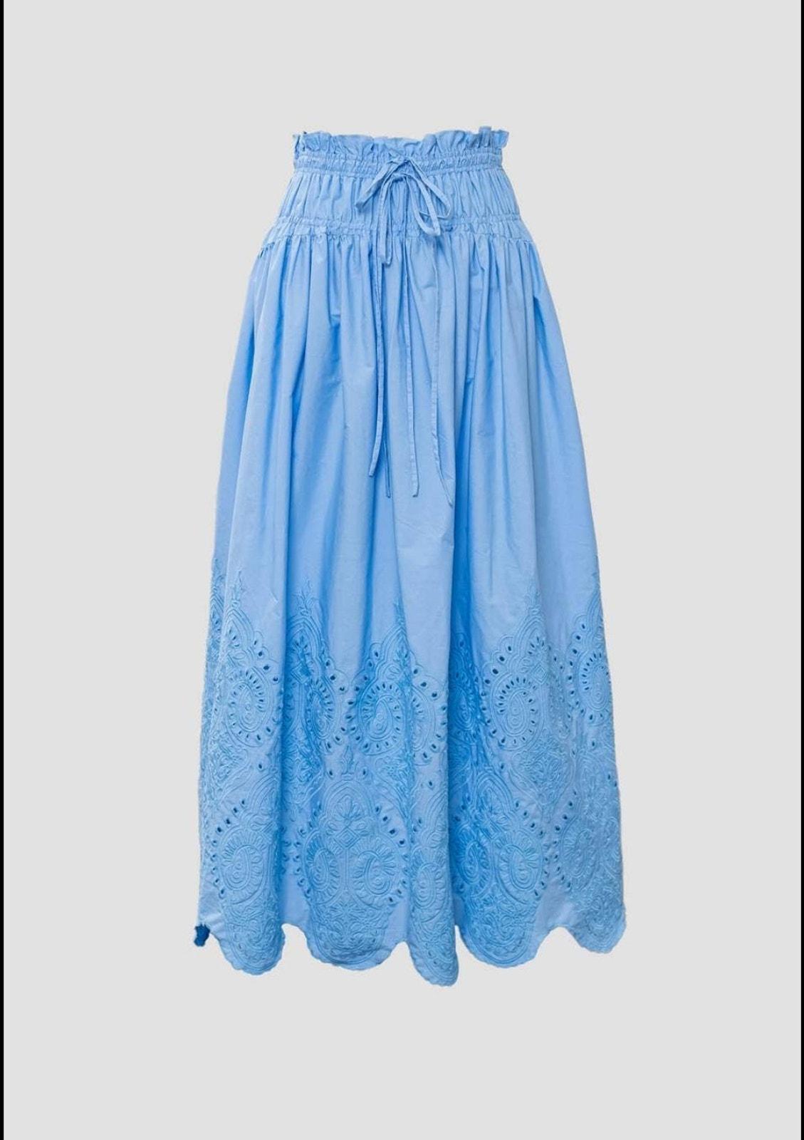 Eyelet Scallop Hem Midi Skirt