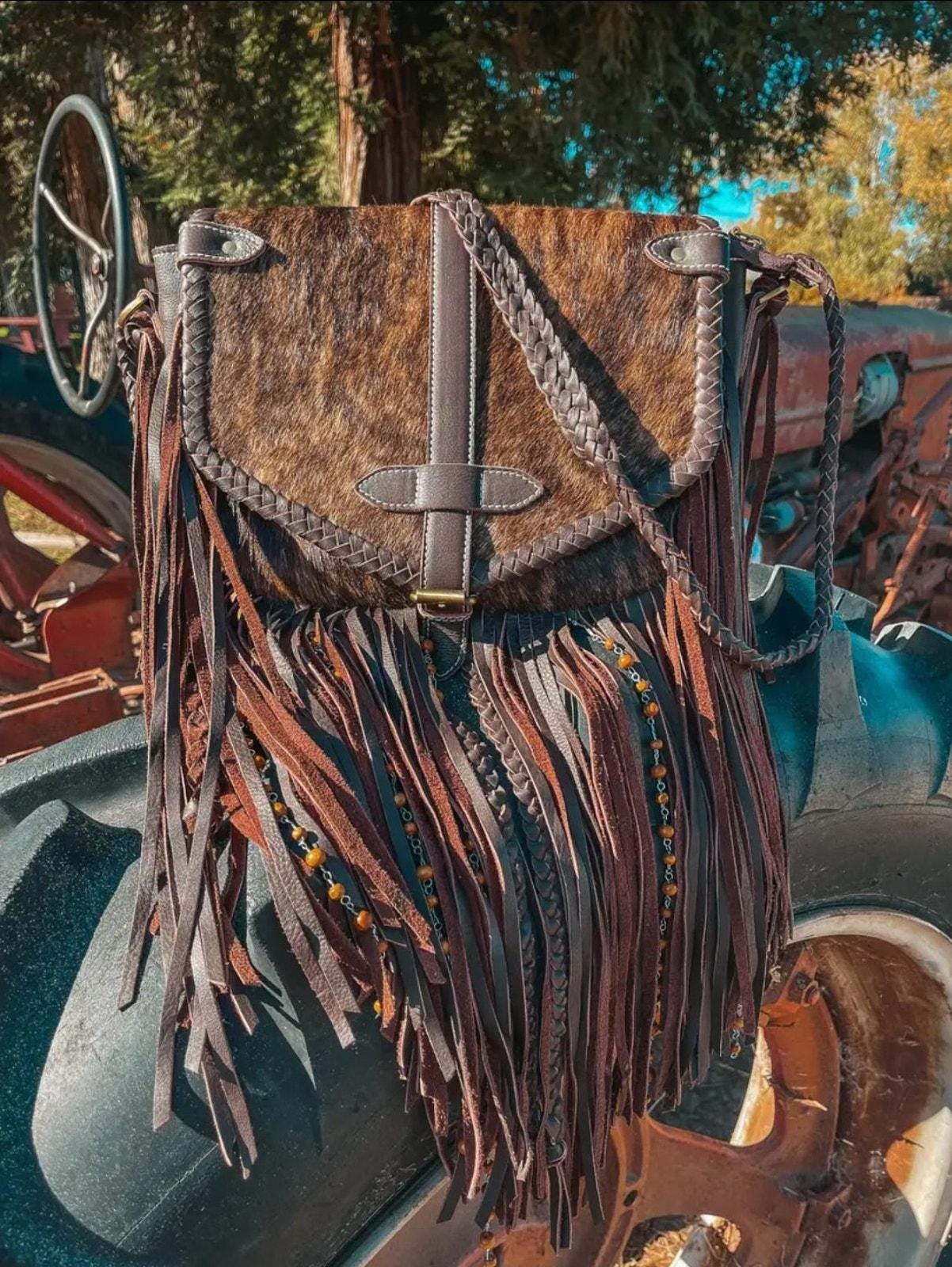 The Louvelle Cowhide Western Fringe Crossbody Bag