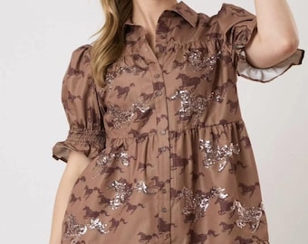 Horse printed poplin dress