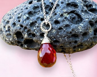 Wire Wrapped Lab Made Ruby Pendant Sterling Silver 925  , July Birthstone