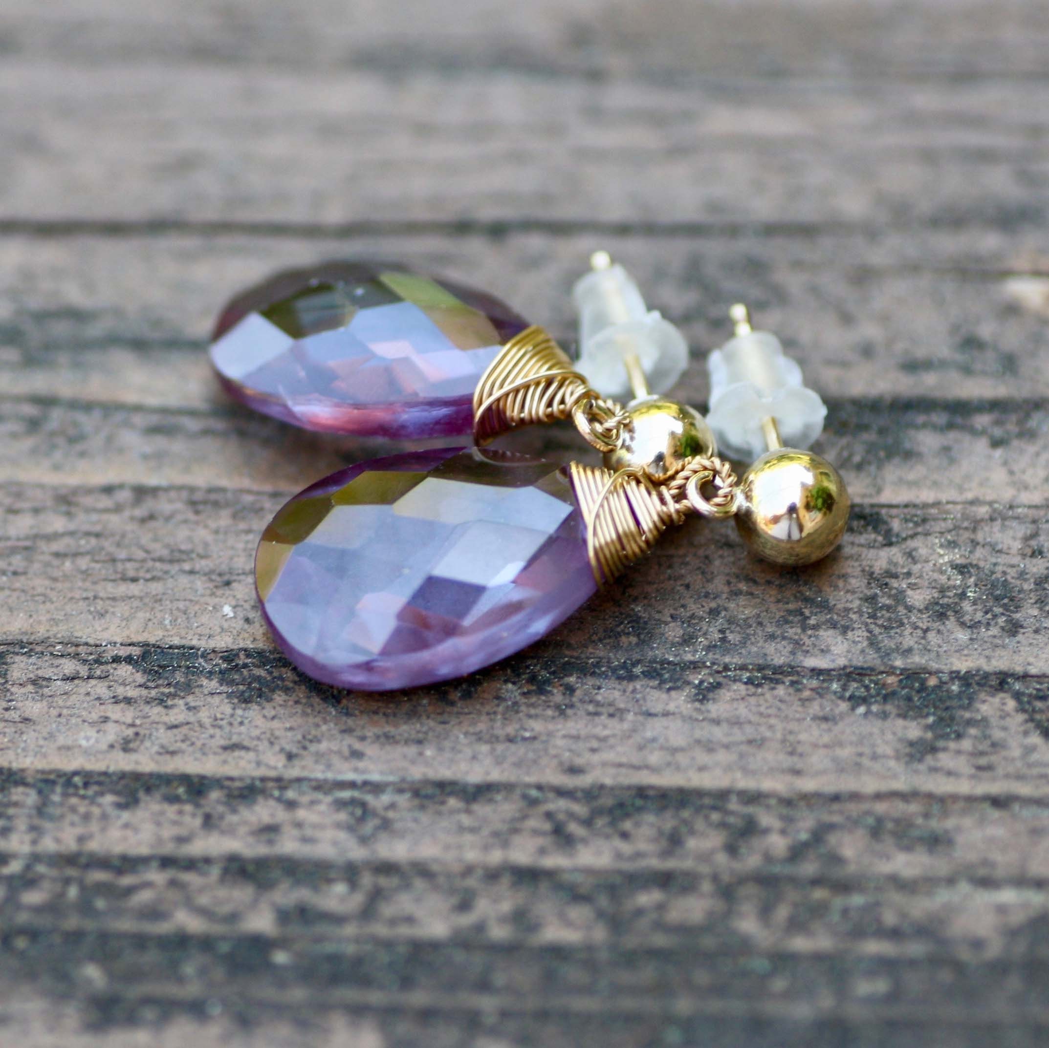 Wedding Color Change Alexandrite Pendant 14K Gold Filled Wire Wrapped Briolette Bridal Canada June Birthstone Ready to Ship