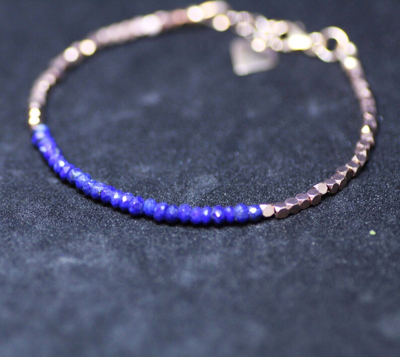 Healing Gem Bali bead Natural Lapis Lazuli Bracelet Rose Gold Filled From Canada December Birthstone 9th Anniversary