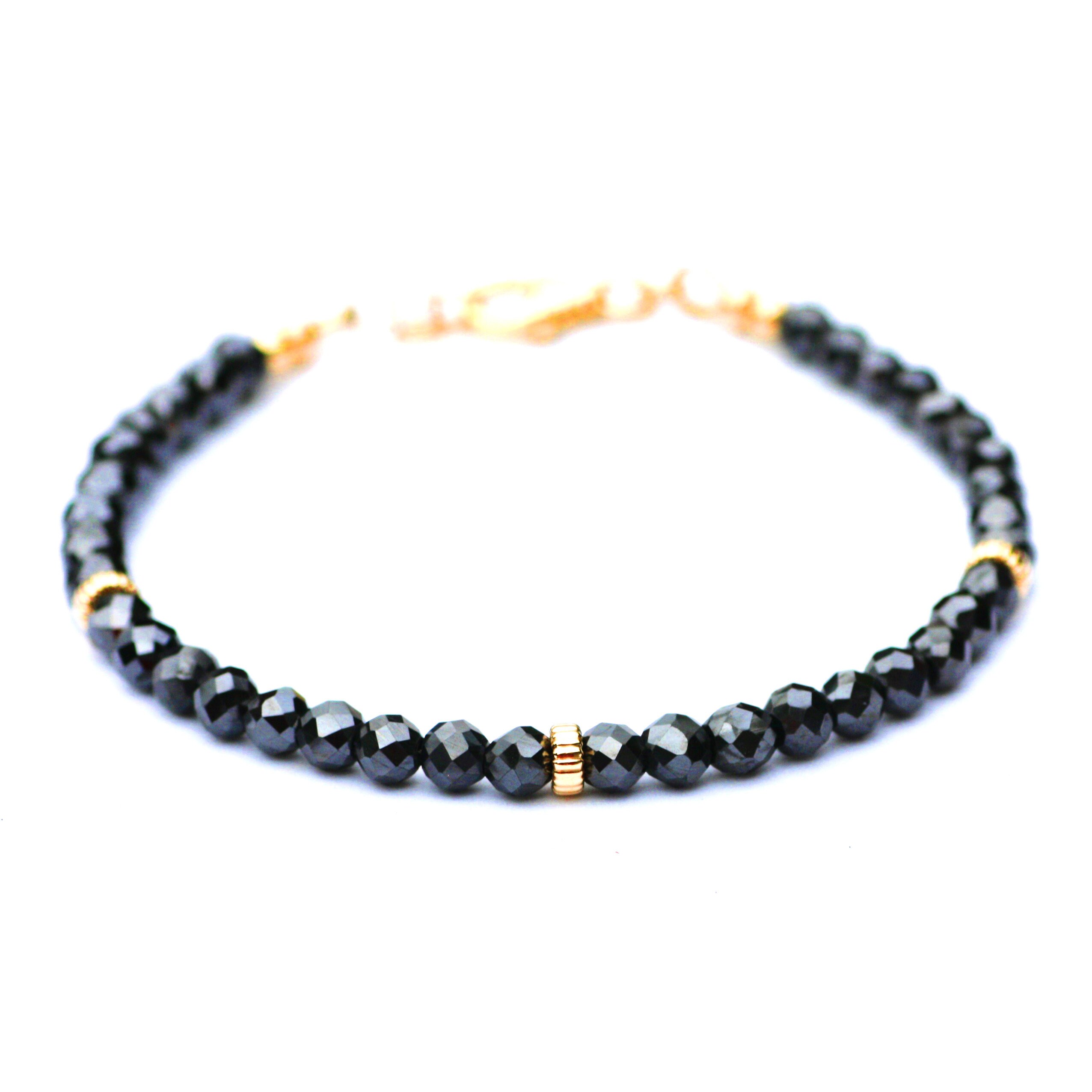 Natural Black Diamond Bracelet Solid 14K Gold April Etsy