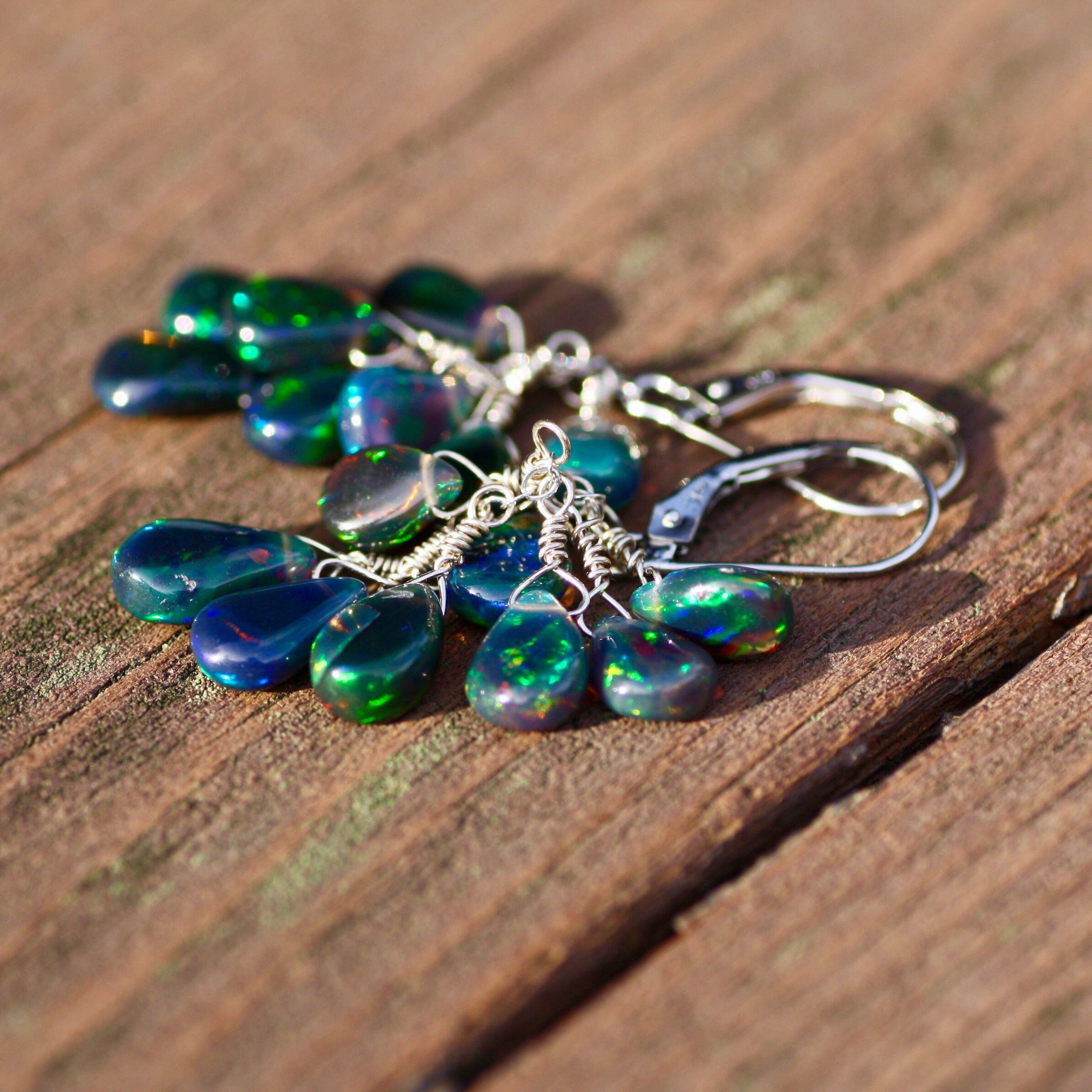 Natural black opal earrings Clearance