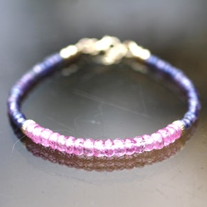 Natural Purple Pink Sapphire Bracelet Solid 14K Gold , 7" - 7.5" , September Birthstone