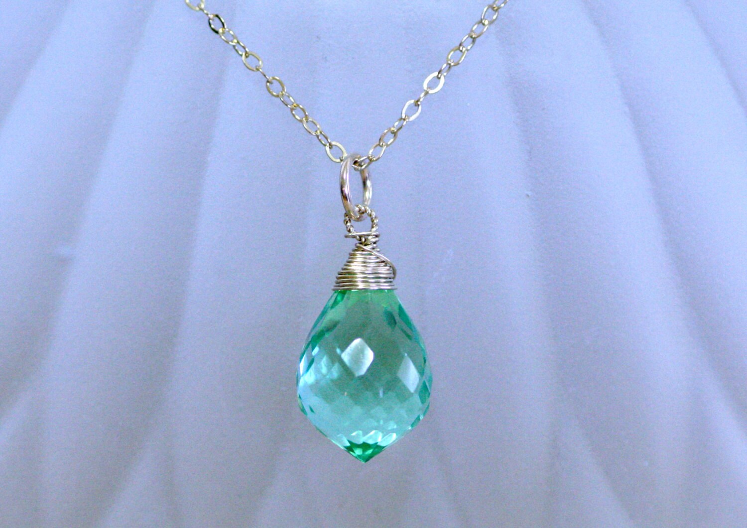 Lab Made Wire Wrapped Seafoam Grüner Turmalin Anhänger 14K | Etsy