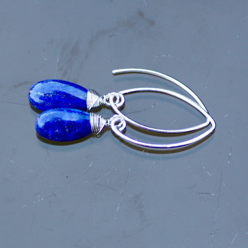 Wedding Bridal December Birthstone 9th anniversary Natural Lapis Lazuli Wire Wrapped Earrings in Solid Sterling Silver Healing