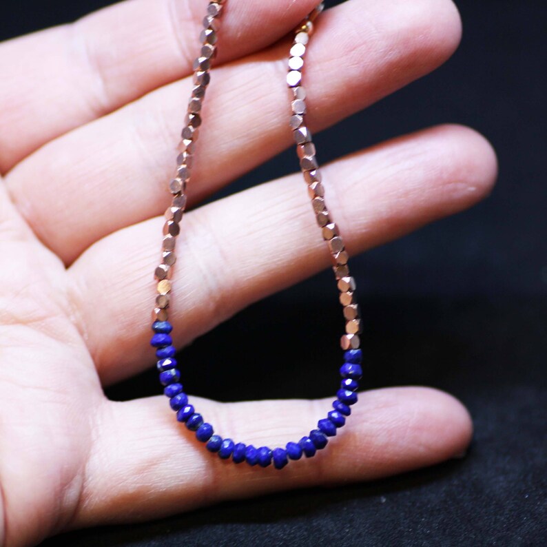 Healing Gem Bali bead Natural Lapis Lazuli Bracelet Rose Gold Filled From Canada December Birthstone 9th Anniversary