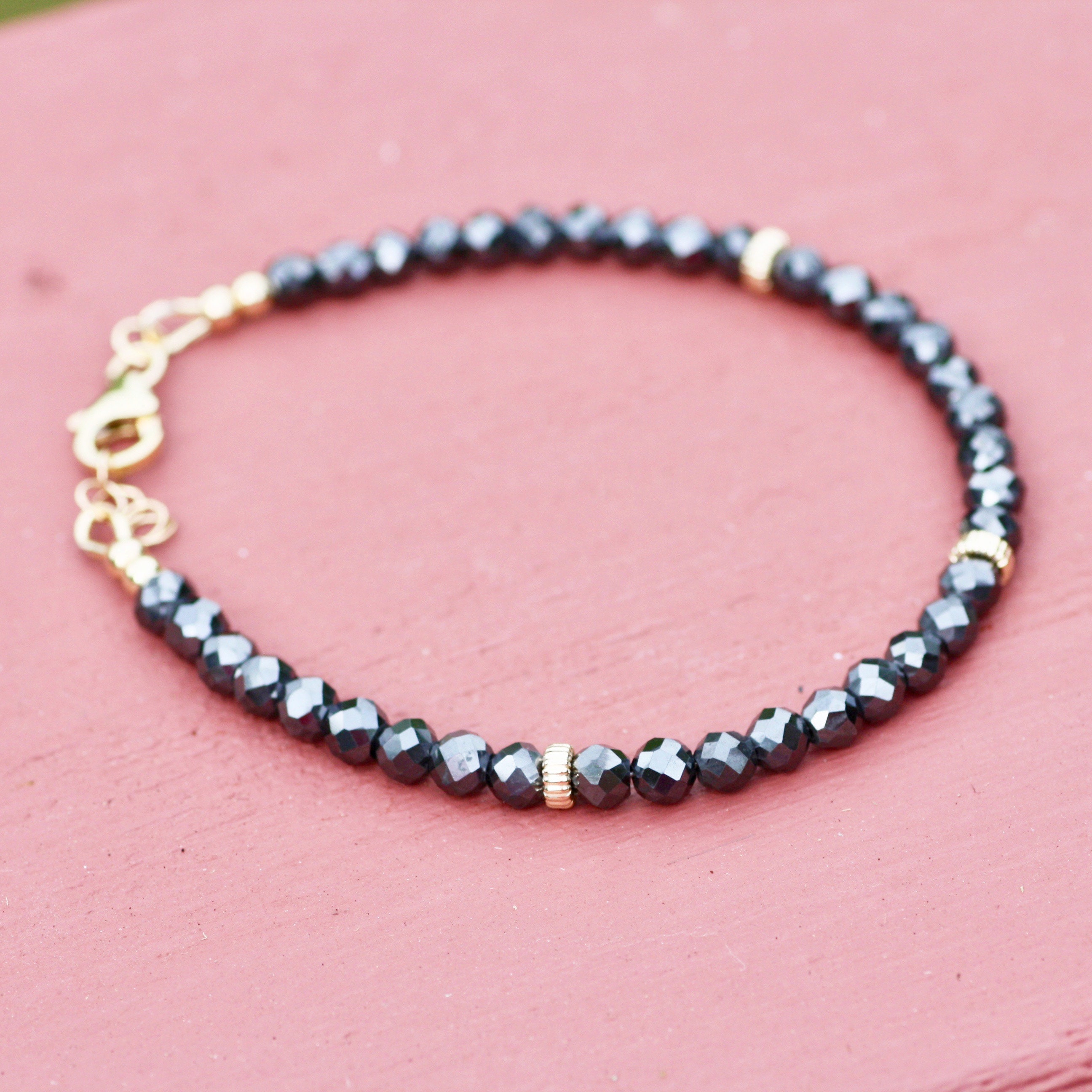 Natural Black Diamond Bracelet Solid 14K Gold April Etsy