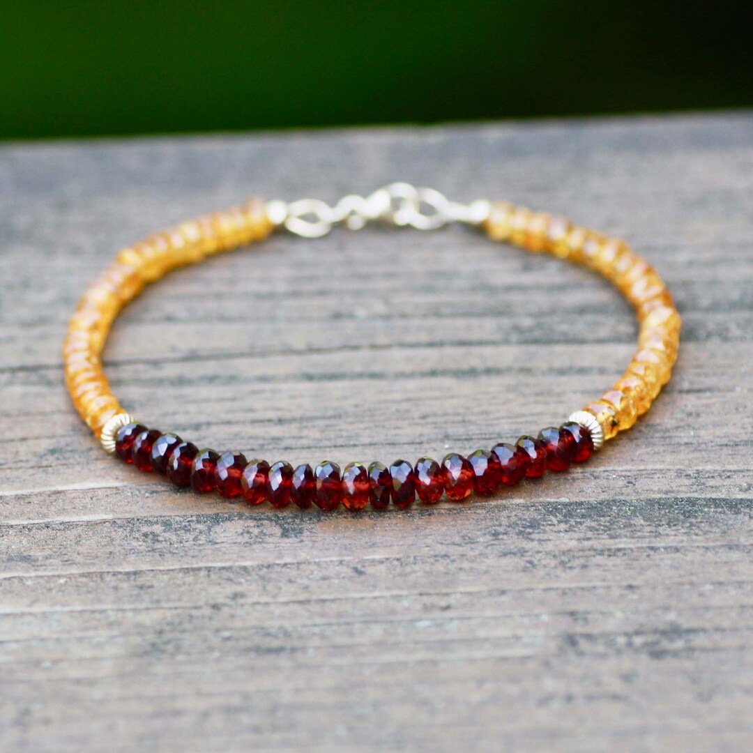 Natural Orange Hessonite Garnet Bracelet Solid 14K Gold - Etsy